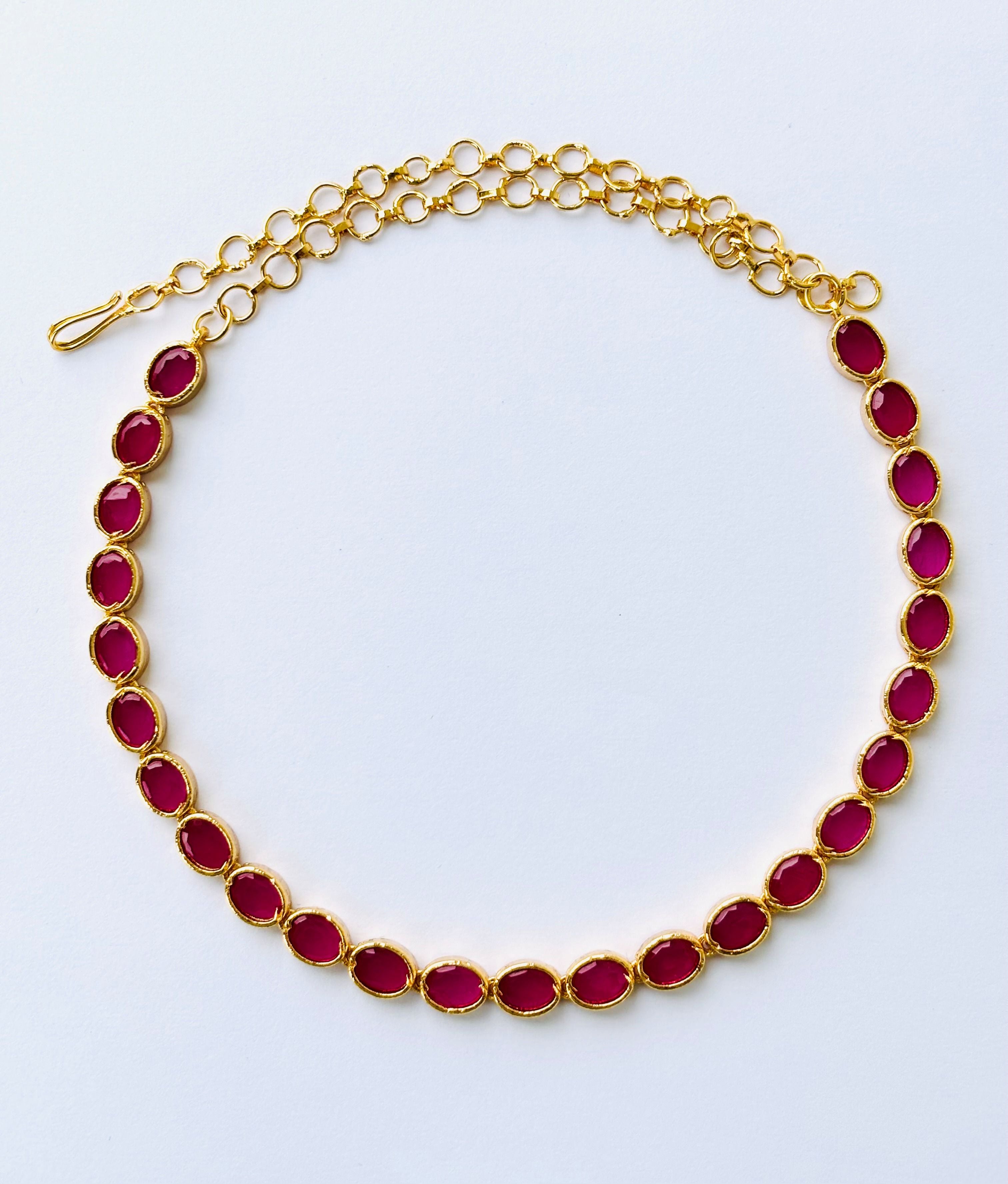 Gold Plated Rani Pink Oval Stone Necklace Set