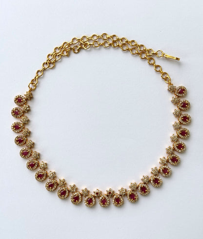 Gold Plated Ruby and AD Teardrop Necklace Set
