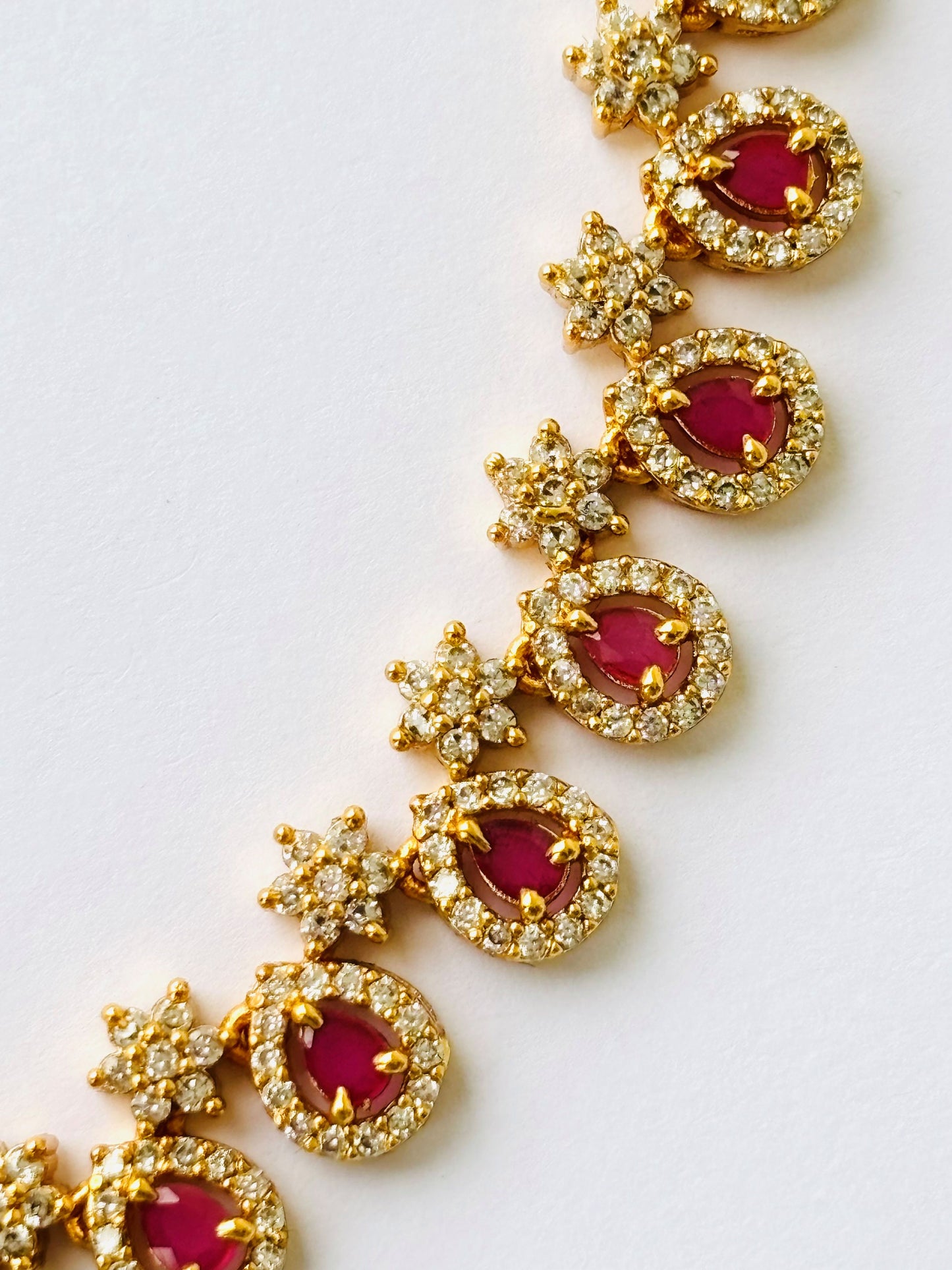 Gold Plated Ruby and AD Teardrop Necklace Set