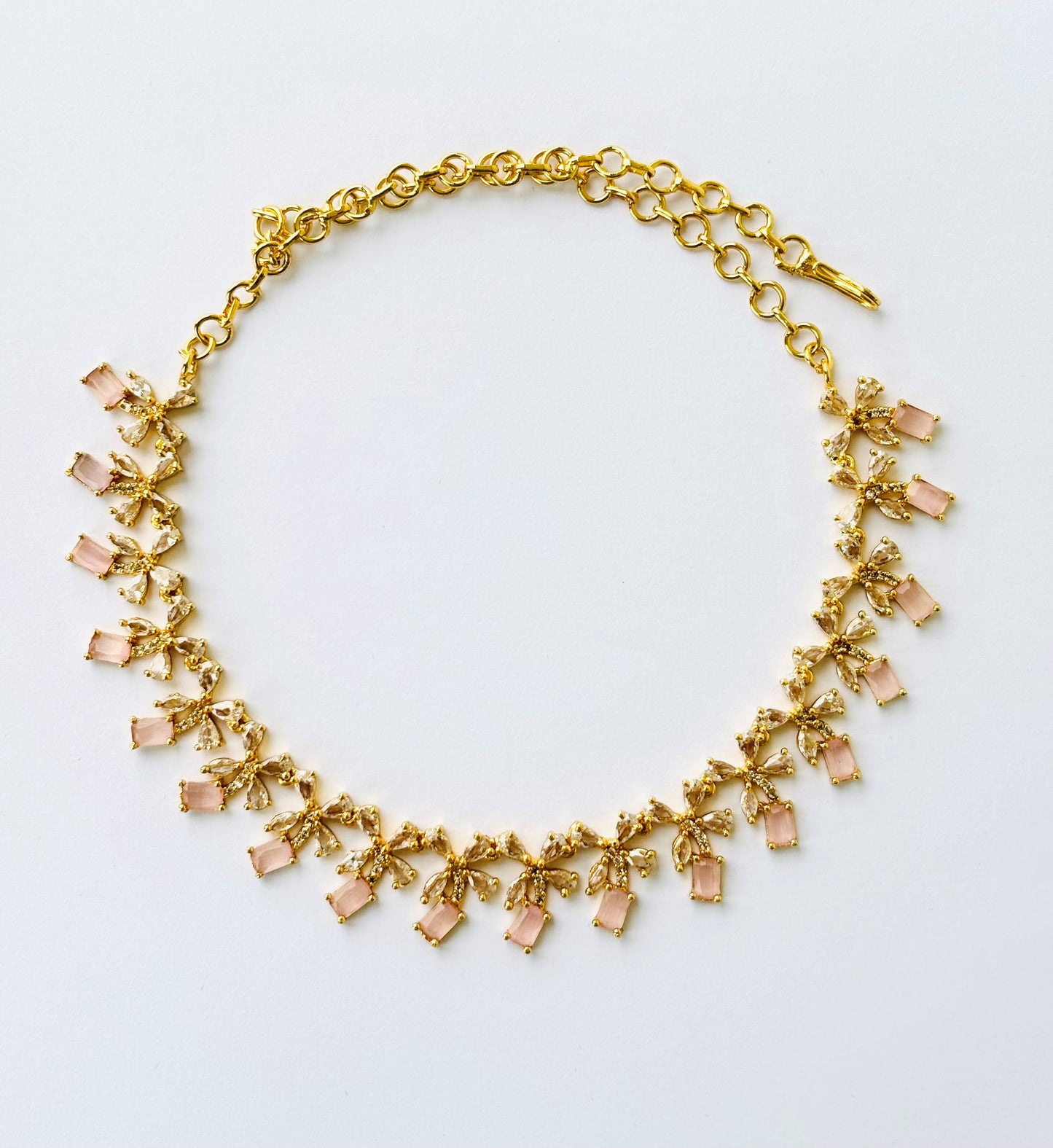 Gold Plated Pastel Pink AD Floral Necklace