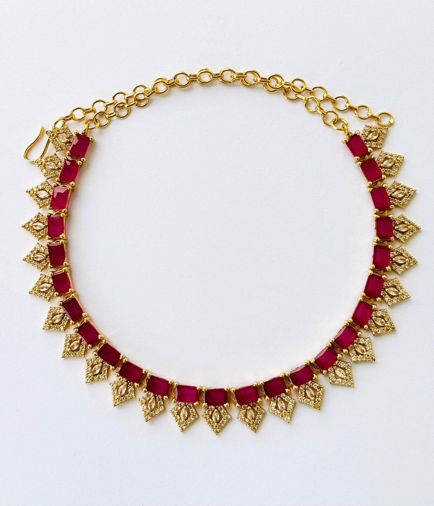 Gold Plated Ruby Red AD Choker Necklace