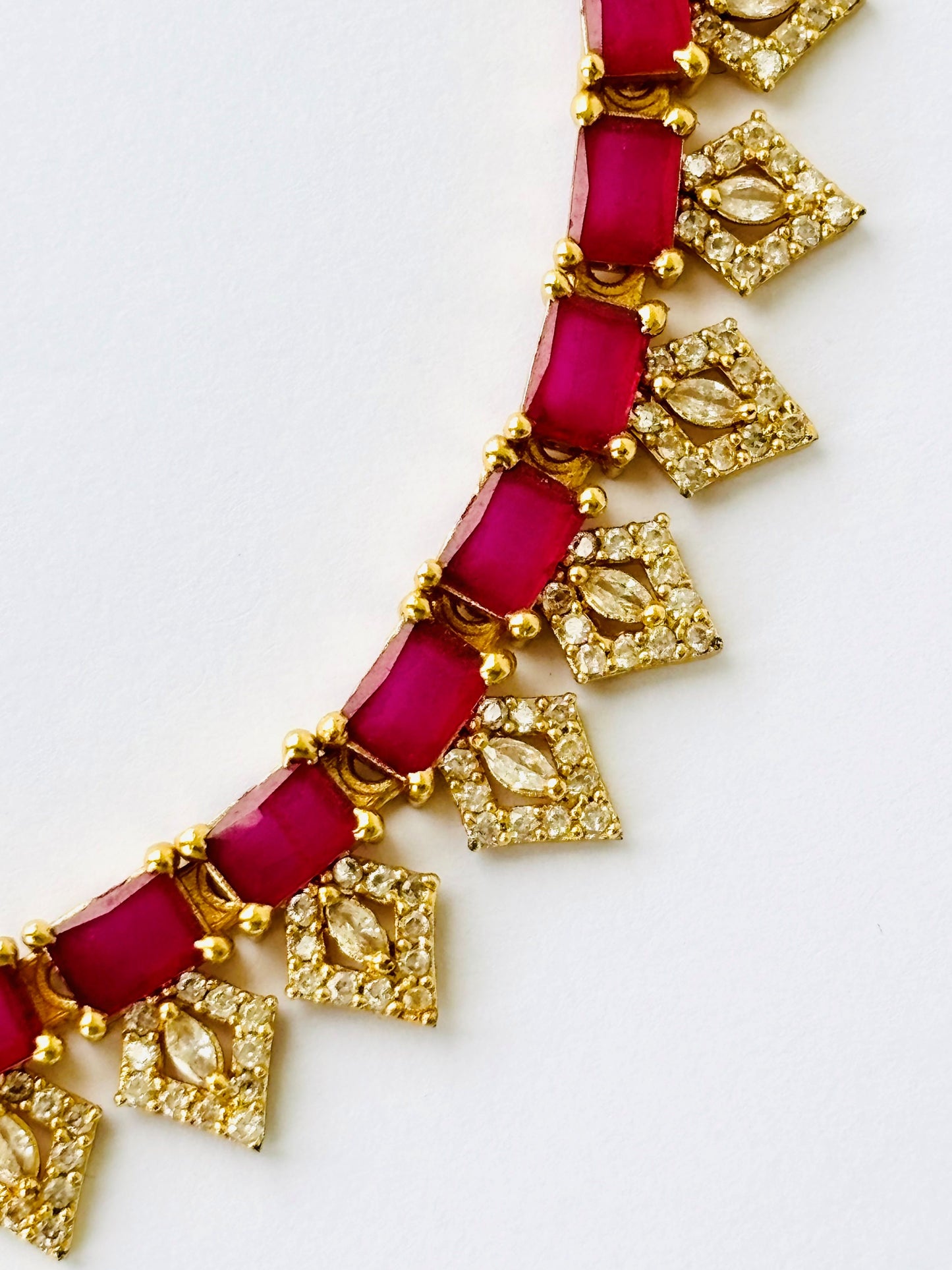 Gold Plated Ruby Red AD Choker Necklace
