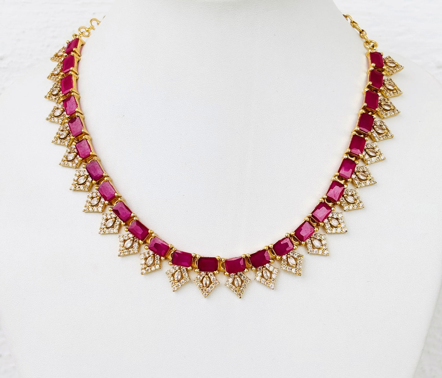 Gold Plated Ruby Red AD Choker Necklace