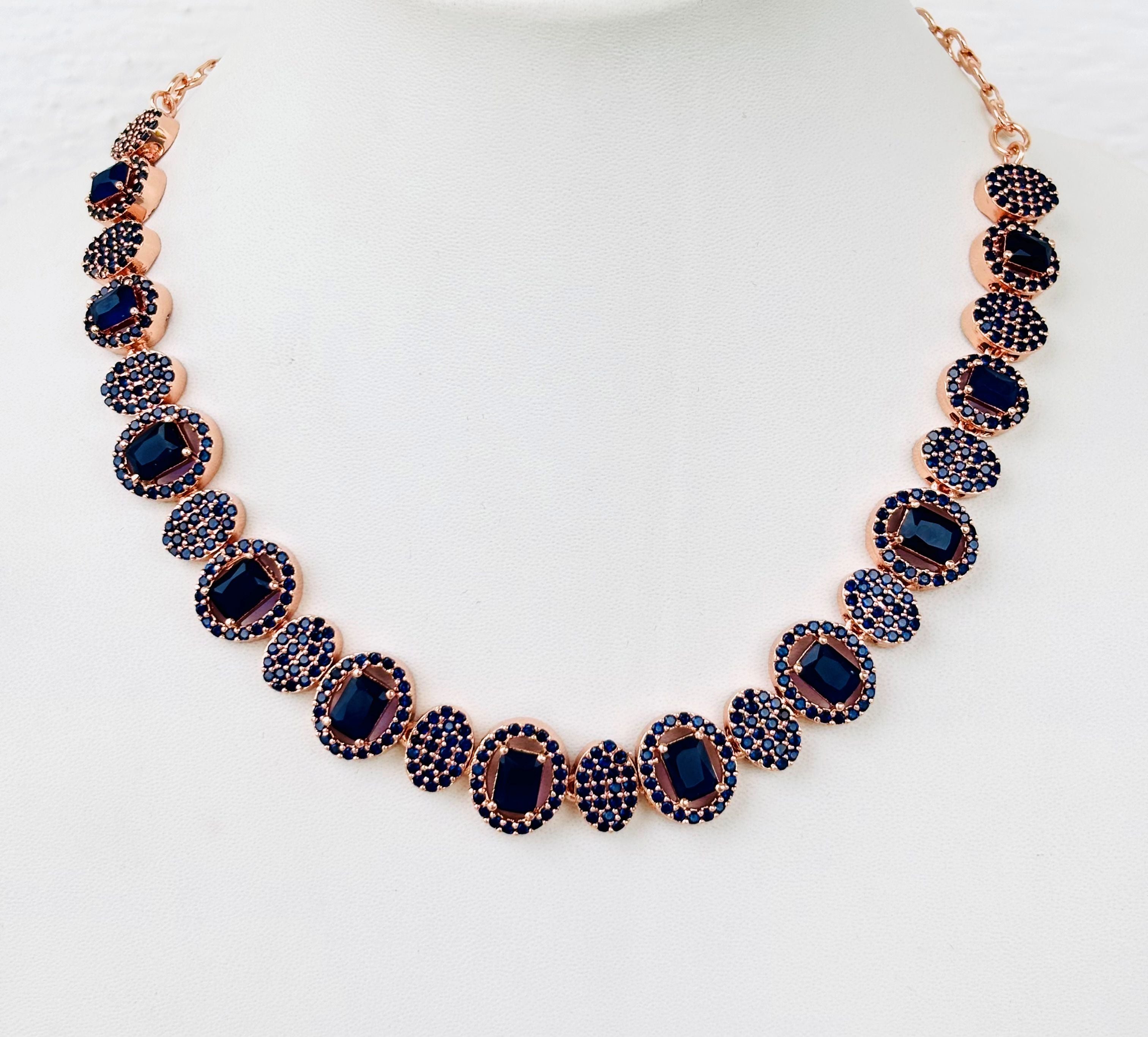 Rose Gold Plated Blue Sapphire Statement Necklace