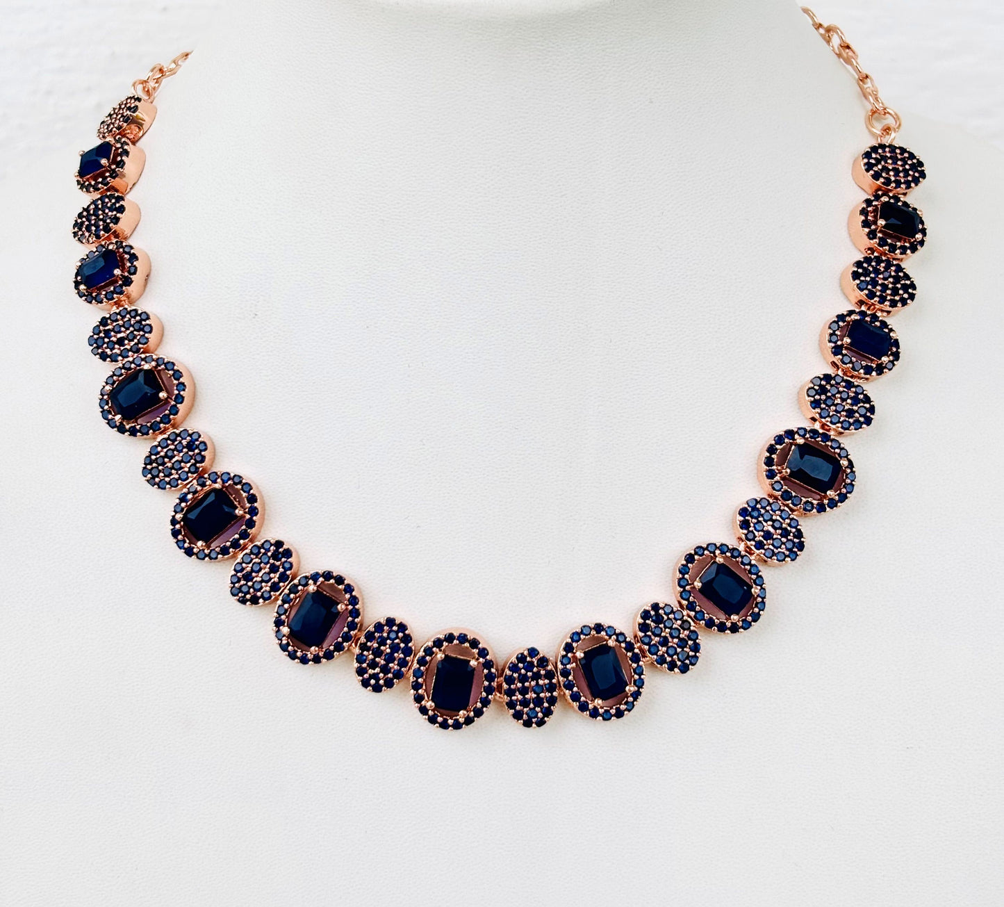 Rose Gold Plated Blue Sapphire Statement Necklace