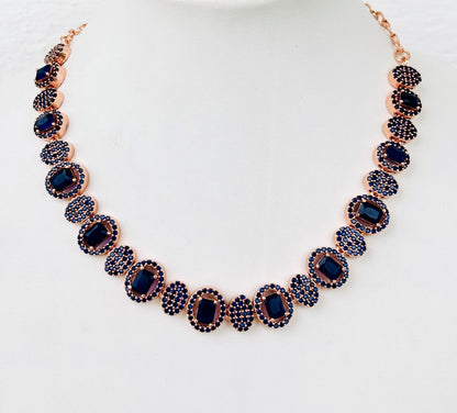 Rose Gold Plated Blue Sapphire Statement Necklace