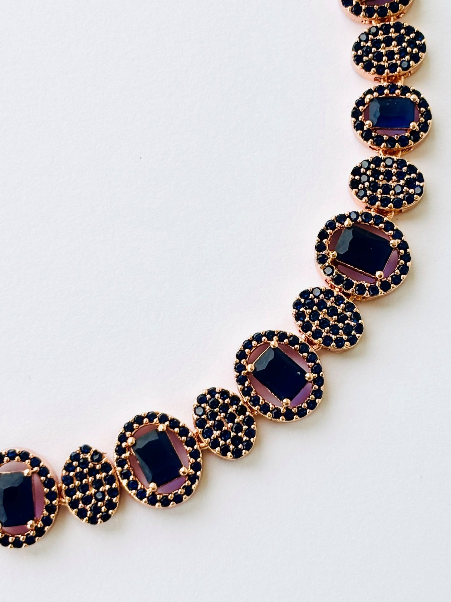 Rose Gold Plated Blue Sapphire Statement Necklace