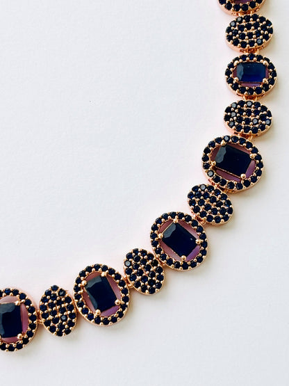 Rose Gold Plated Blue Sapphire Statement Necklace