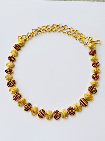 Gold Plated Ruby Pave and Textured Bead Necklace