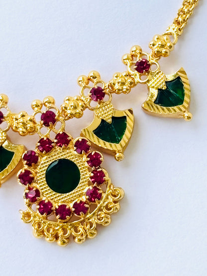 Gold Plated Ruby and Emerald Palakka Style Necklace