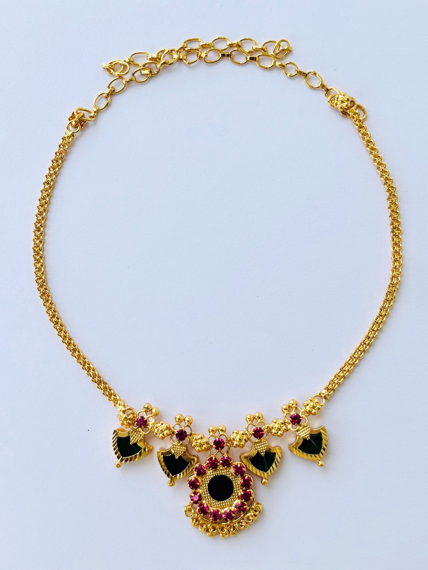 Gold Plated Ruby and Emerald Palakka Style Necklace