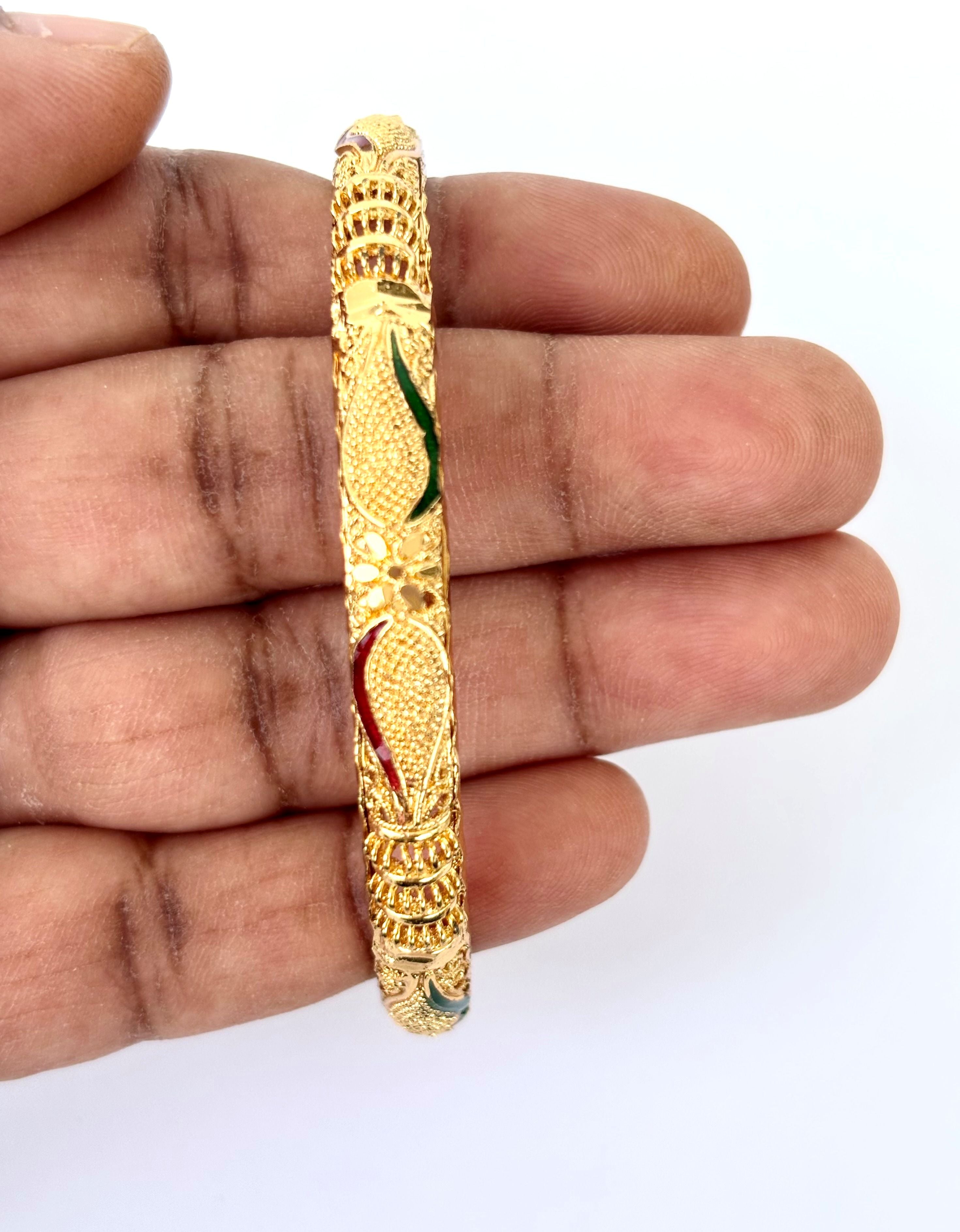 Gold Plated Meenakari Enamel Work Kada Bangle for Women