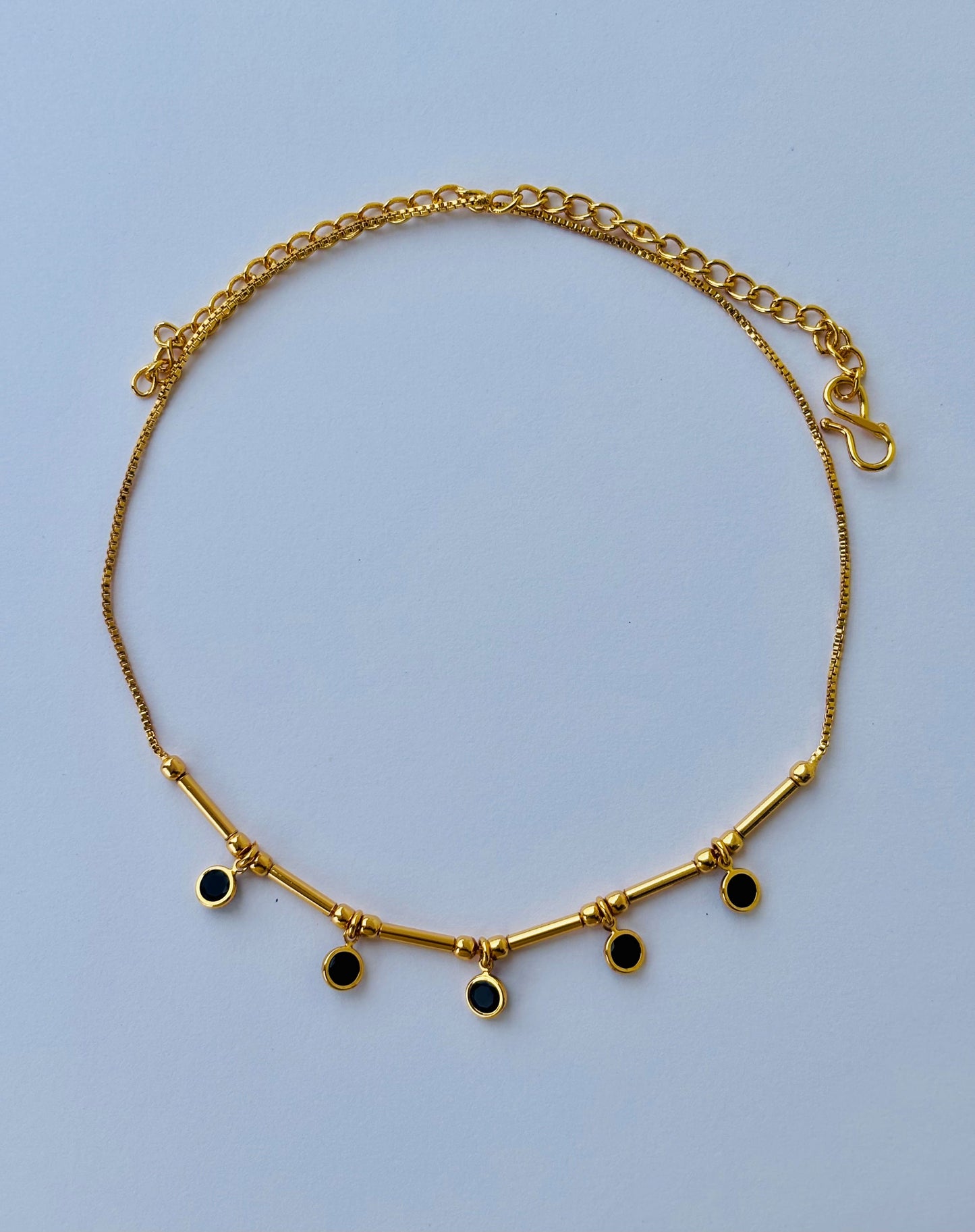 Gold Plated Black Stone Station Necklace