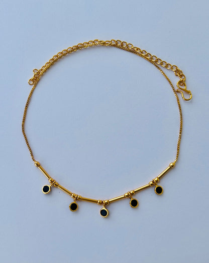Gold Plated Black Stone Station Necklace