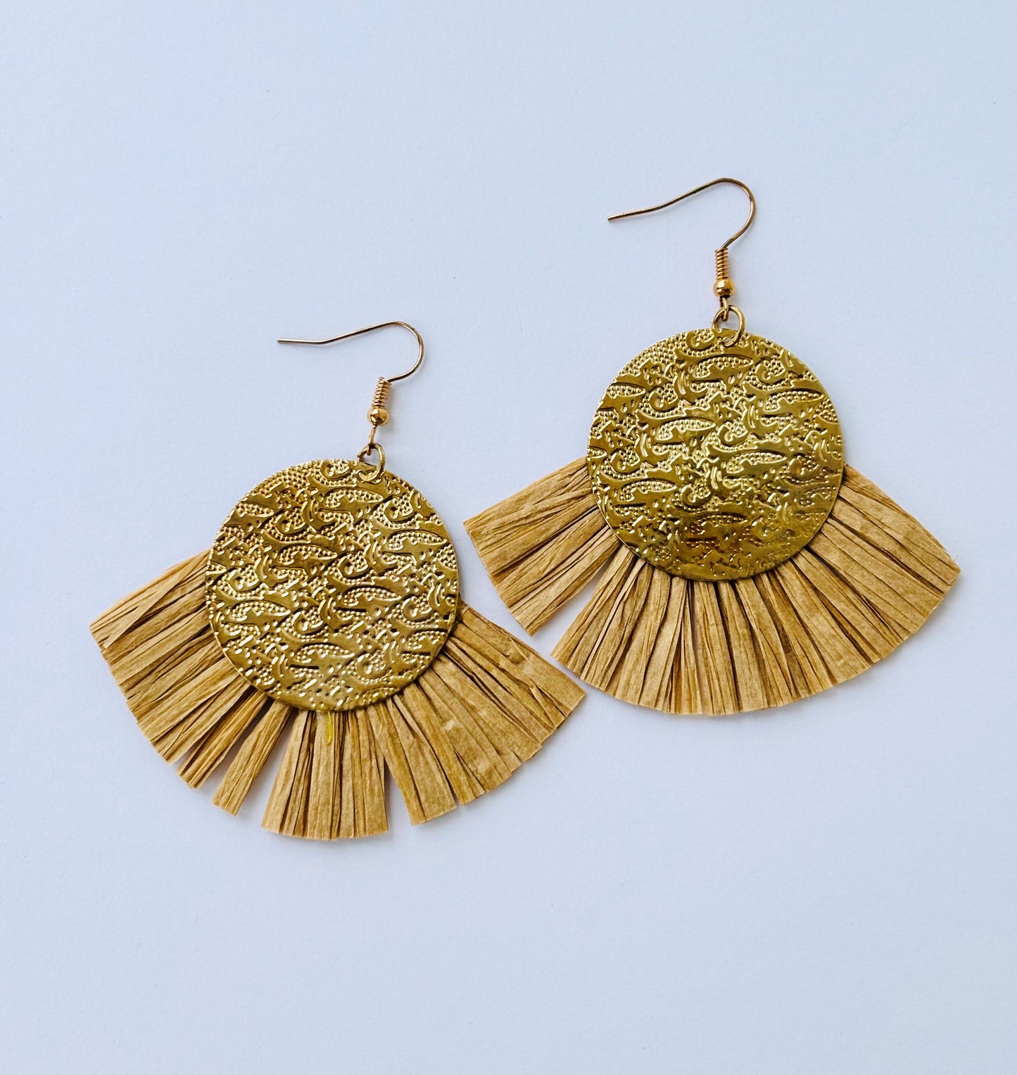 Bohemian Handmade Raffia Fan Tassel Earrings