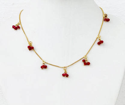 Gold Plated Red Crystal Bead Cluster Necklace