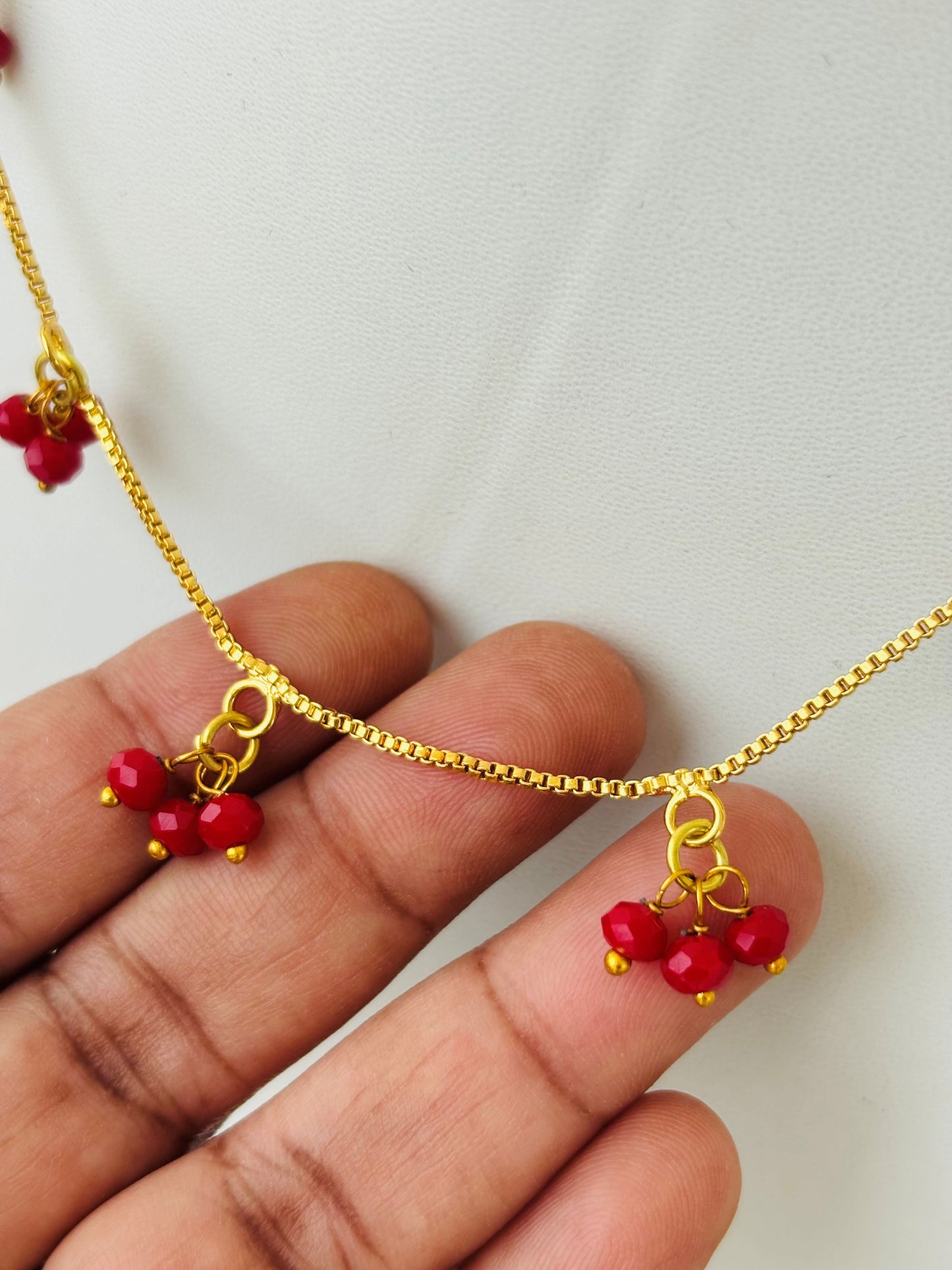 Gold Plated Red Crystal Bead Cluster Necklace