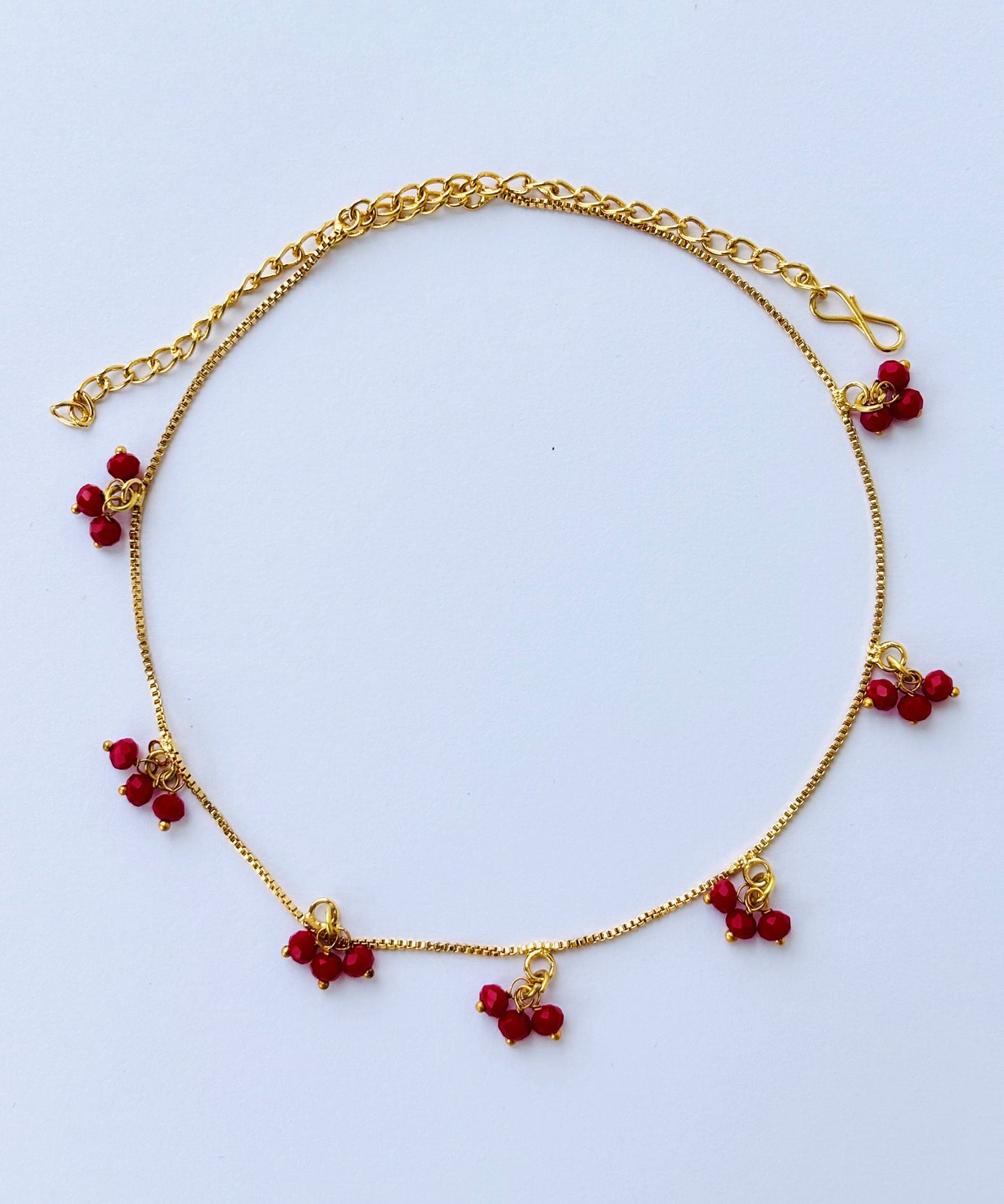 Gold Plated Red Crystal Bead Cluster Necklace