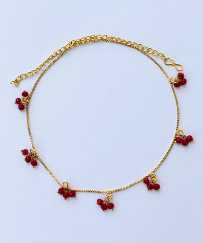 Gold Plated Red Crystal Bead Cluster Necklace