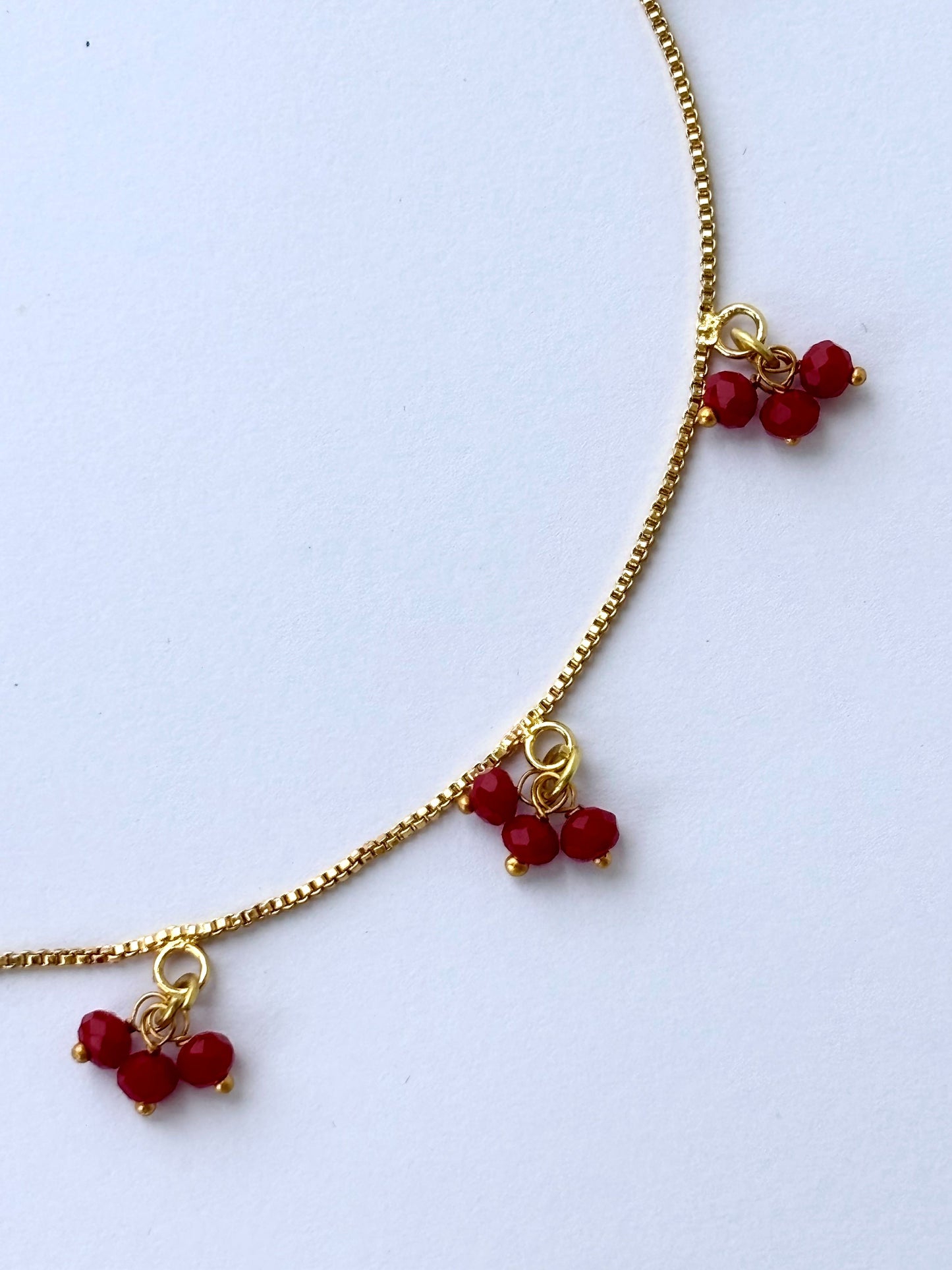 Gold Plated Red Crystal Bead Cluster Necklace