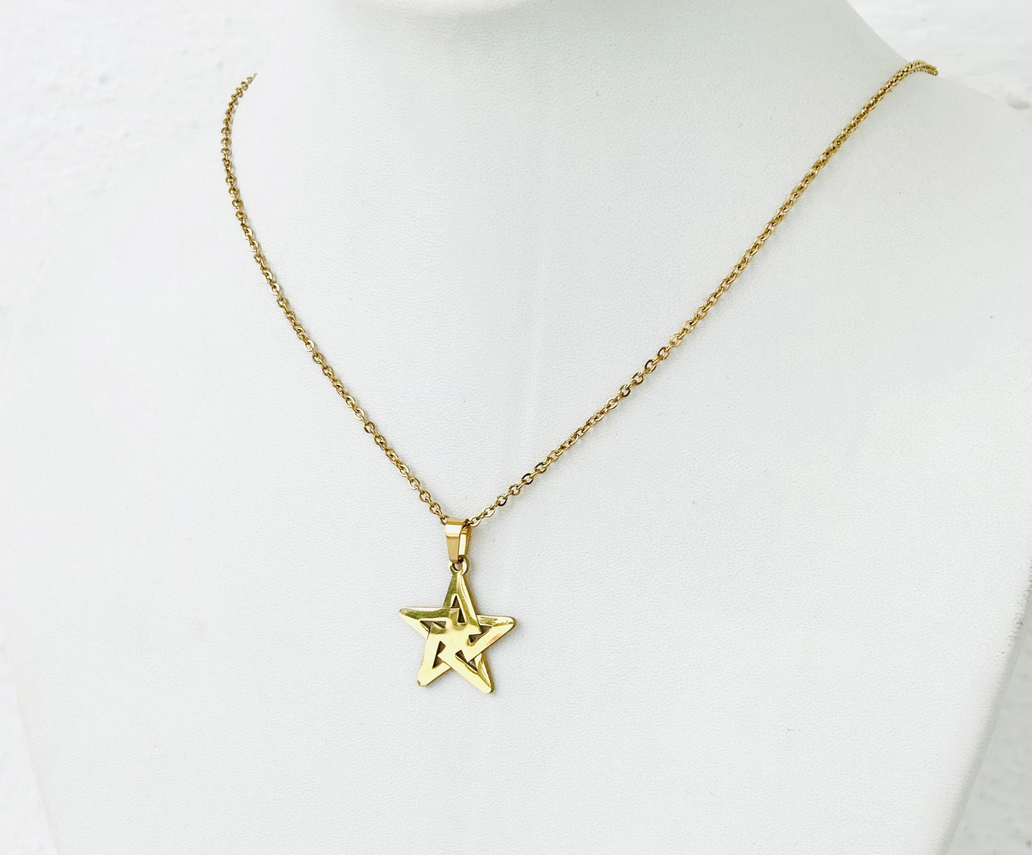 Antique Gold Plated Stainless Steel Star Pendant Necklace