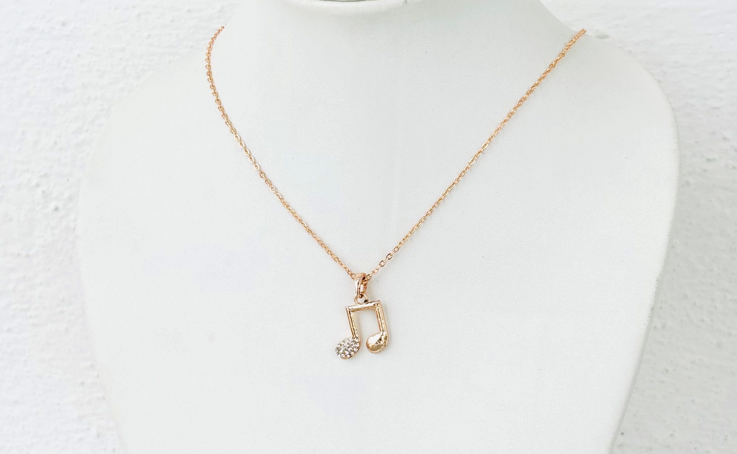 Rose Gold Plated Crystal Music Note Pendant Necklace