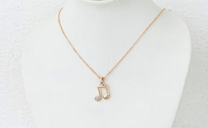 Rose Gold Plated Crystal Music Note Pendant Necklace