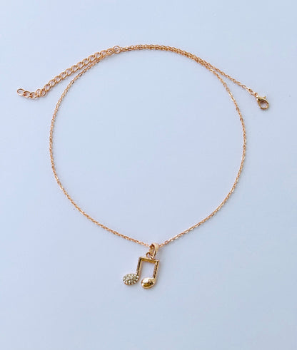 Rose Gold Plated Crystal Music Note Pendant Necklace