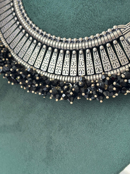 Oxidized Silver Afghani Choker Necklace Set