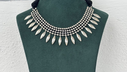 Oxidized Silver Necklace Set with Leaf Dangles