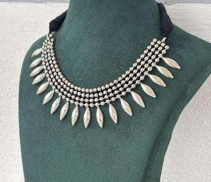 Oxidized Silver Necklace Set with Leaf Dangles