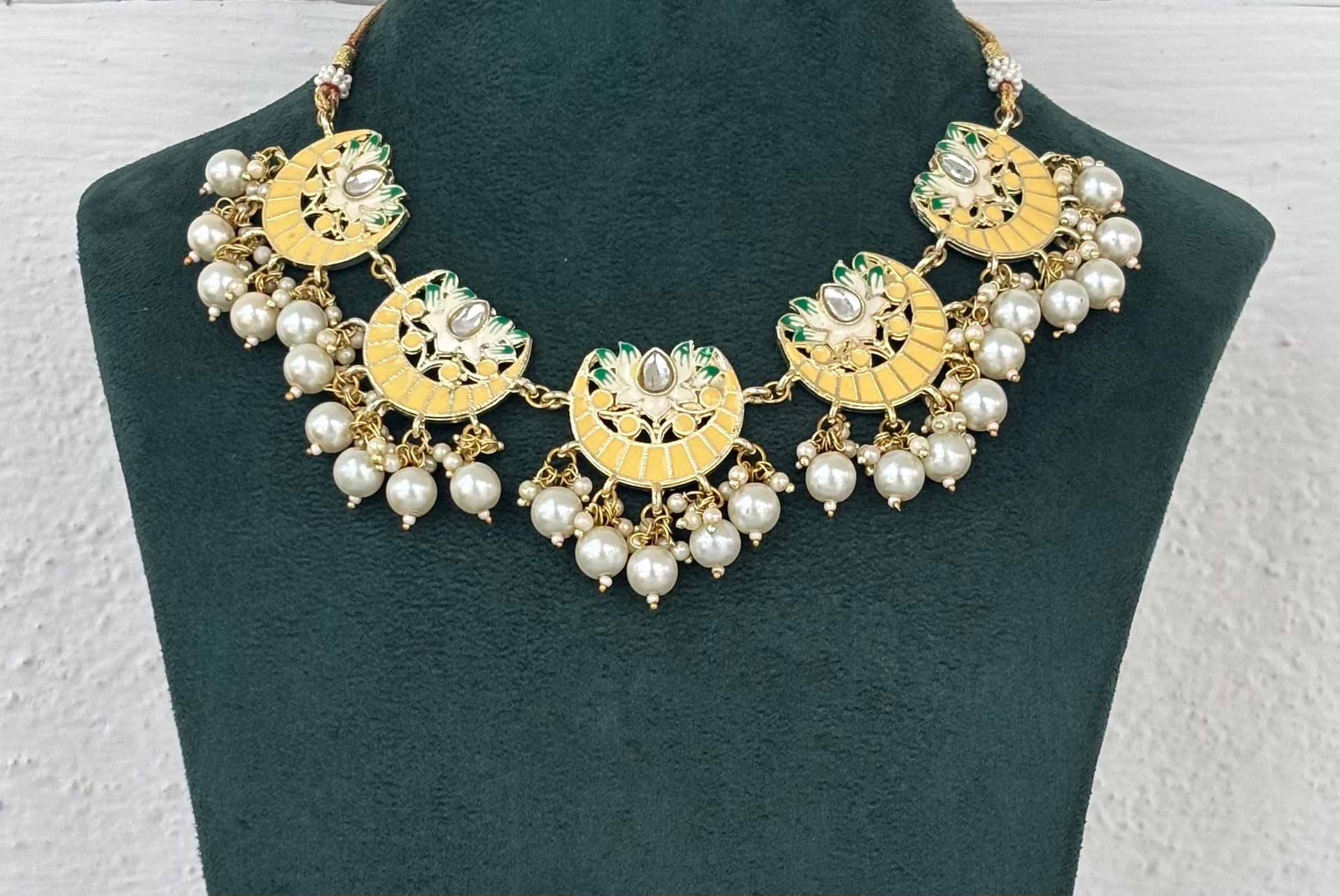 Light Yellow Meenakari Kundan Choker Set