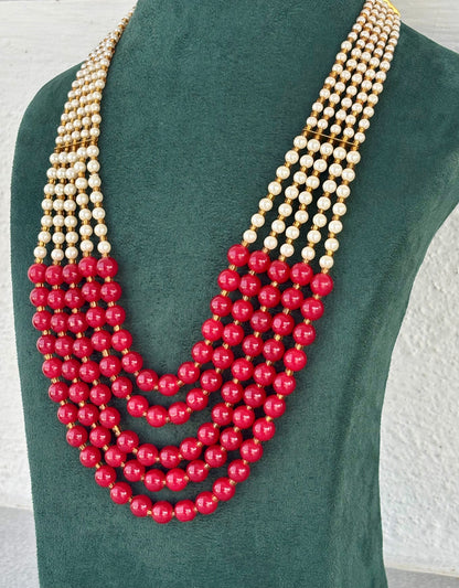 Red Bead and Pearl Panch Lada Haar