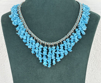 Turquoise Chip Bead Statement Bib Necklace Set