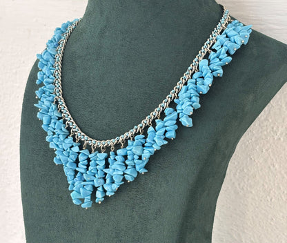 Turquoise Chip Bead Statement Bib Necklace Set