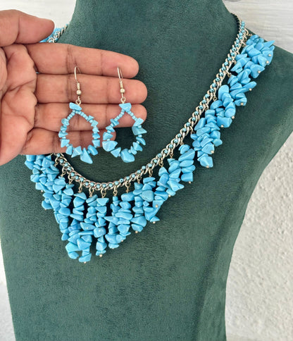 Turquoise Chip Bead Statement Bib Necklace Set