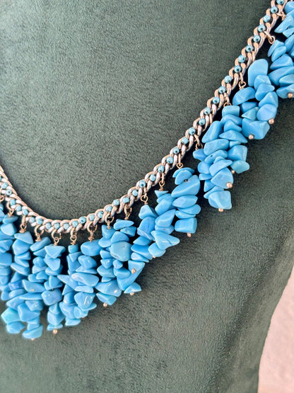 Turquoise Chip Bead Statement Bib Necklace Set