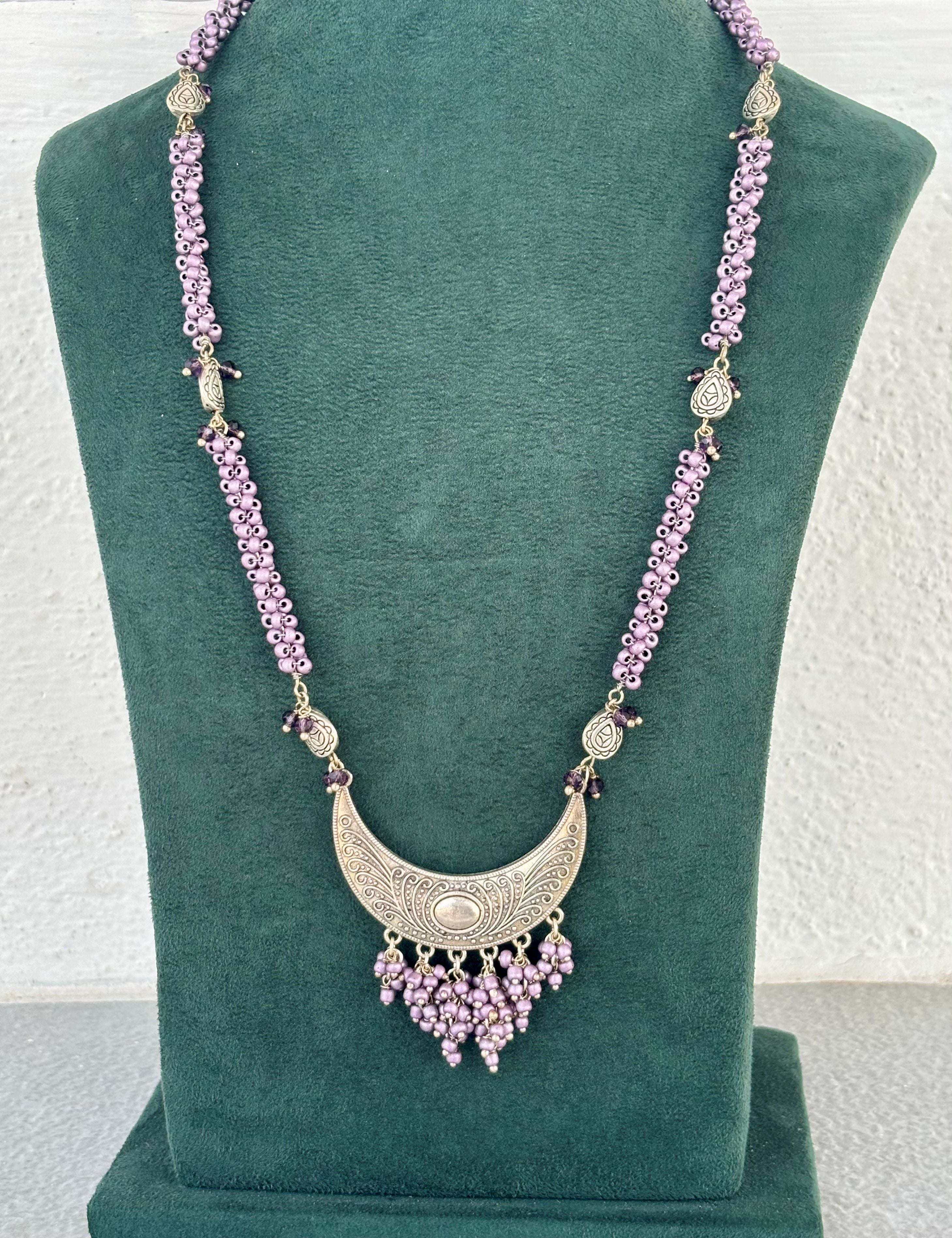 Lavender Beaded Afghani Necklace Set