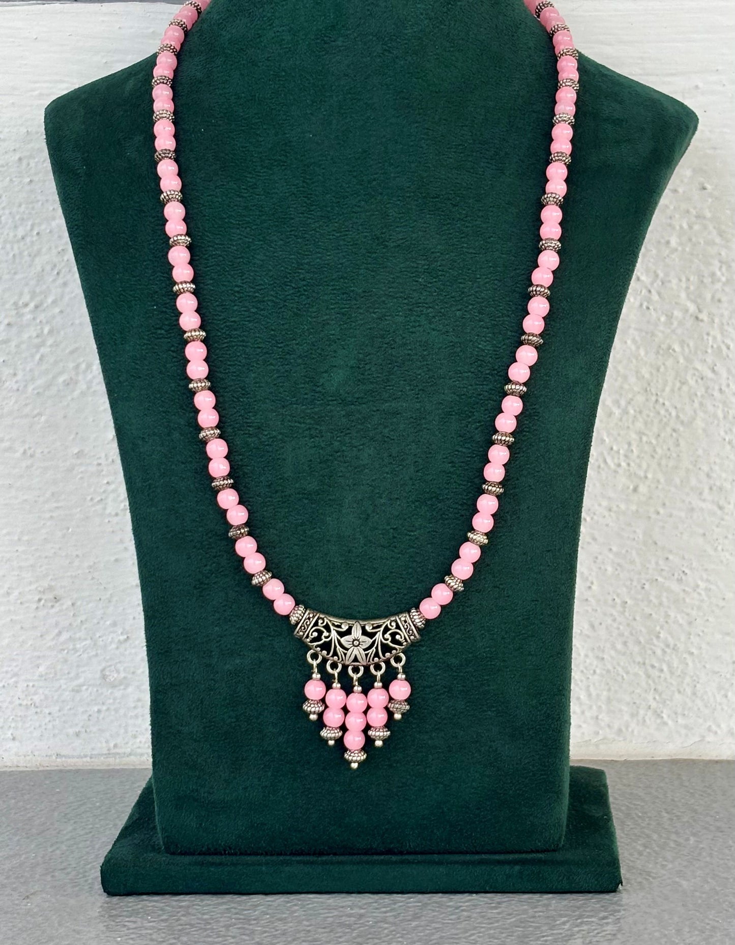 Light Pink Beaded Long Necklace