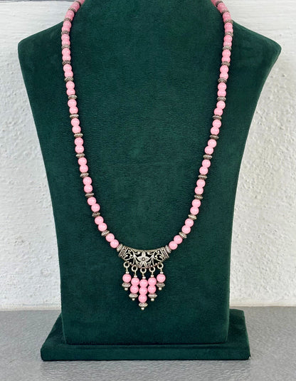 Light Pink Beaded Long Necklace