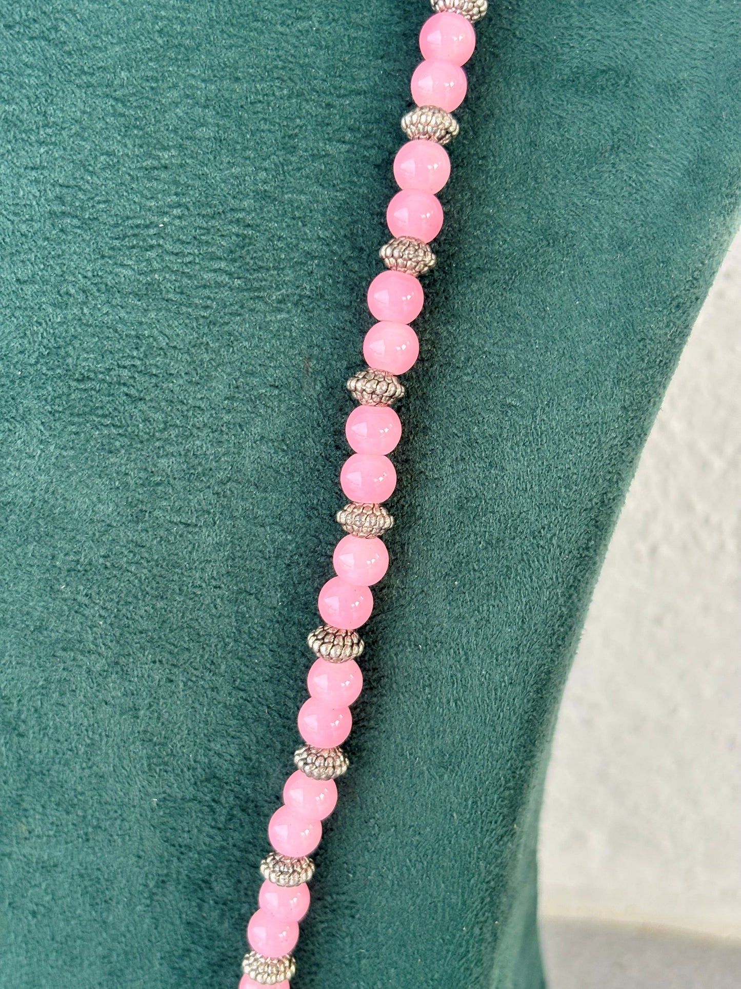Light Pink Beaded Long Necklace
