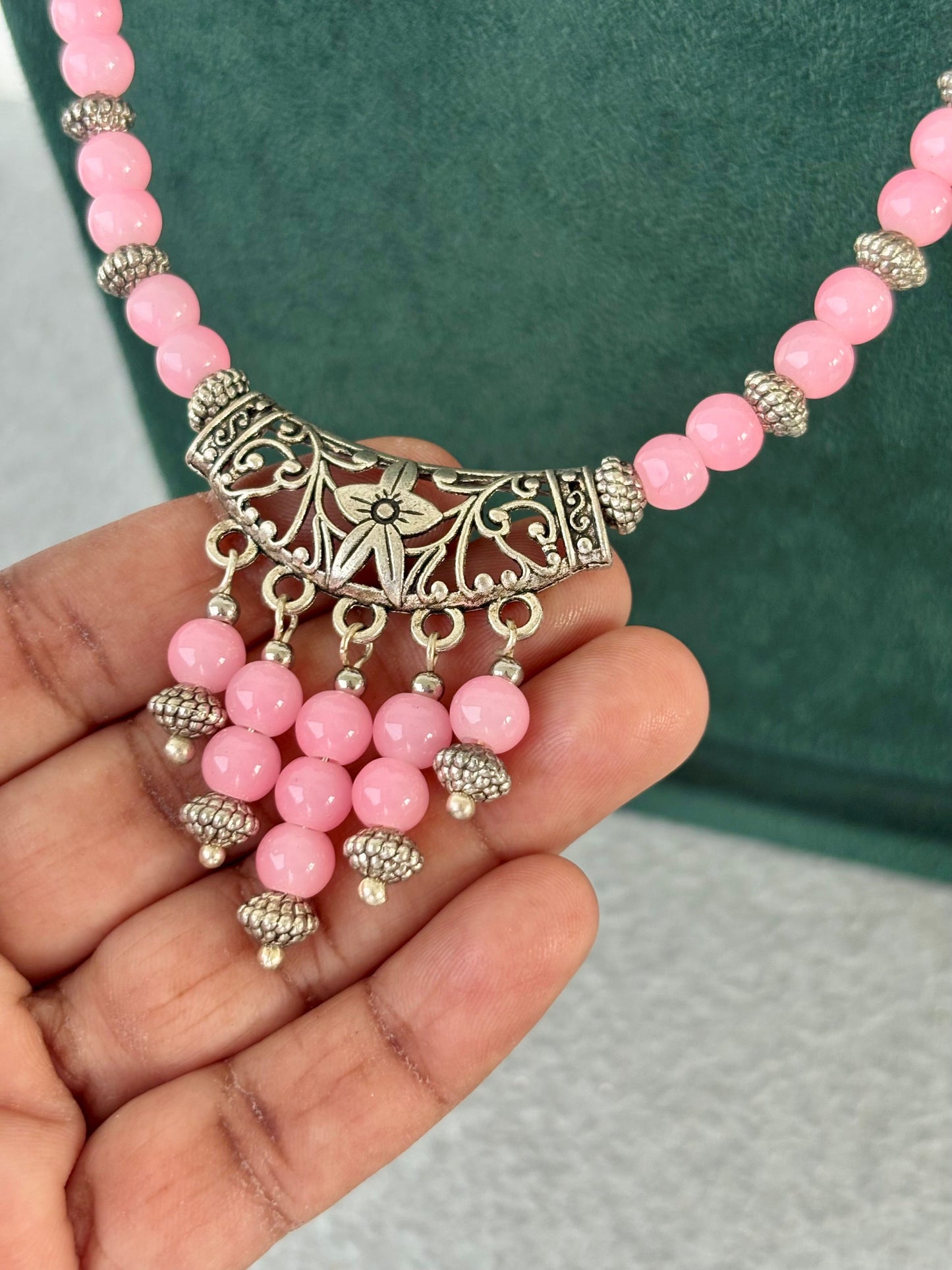 Light Pink Beaded Long Necklace