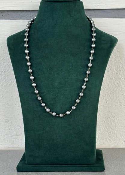 Elegant Grey Pearl Long Station Necklace Set