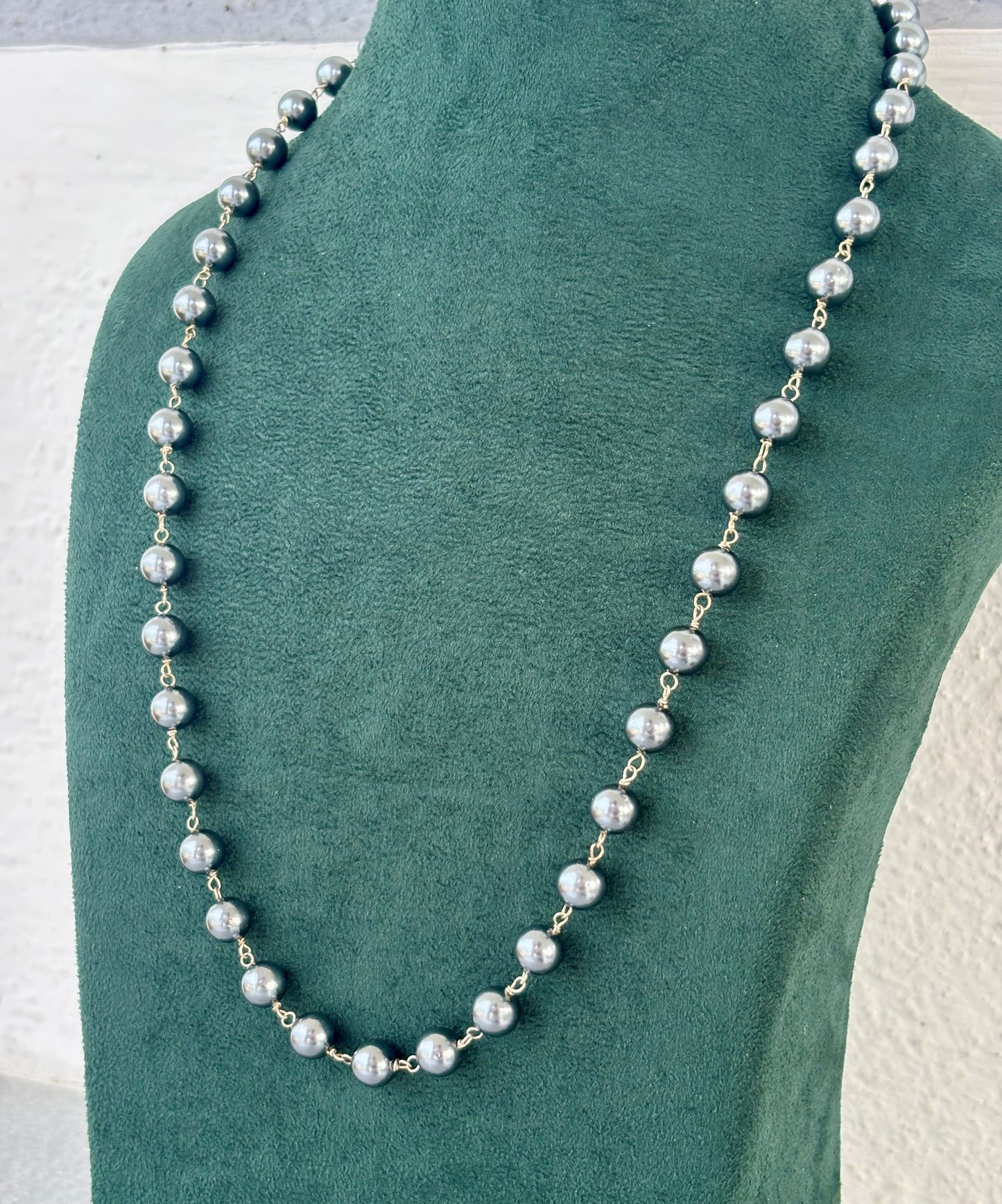 Elegant Grey Pearl Long Station Necklace Set