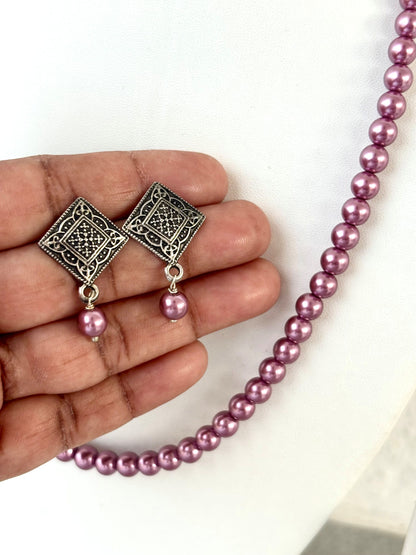 Mauve Pearl Necklace Set
