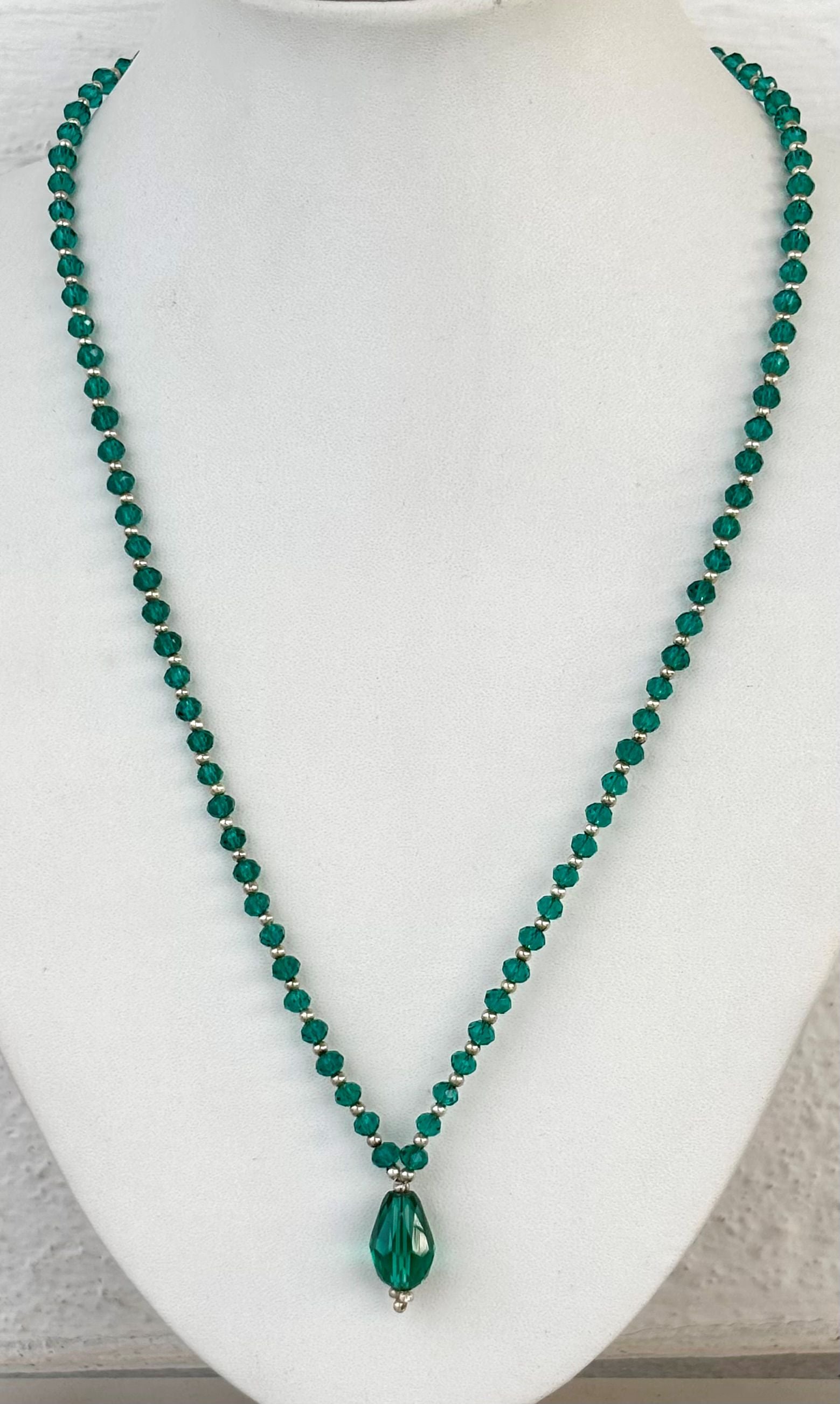 Emerald Green Crystal Necklace with Teardrop Pendant