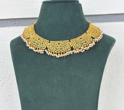 Matte Gold Jali Work Choker Necklace Set