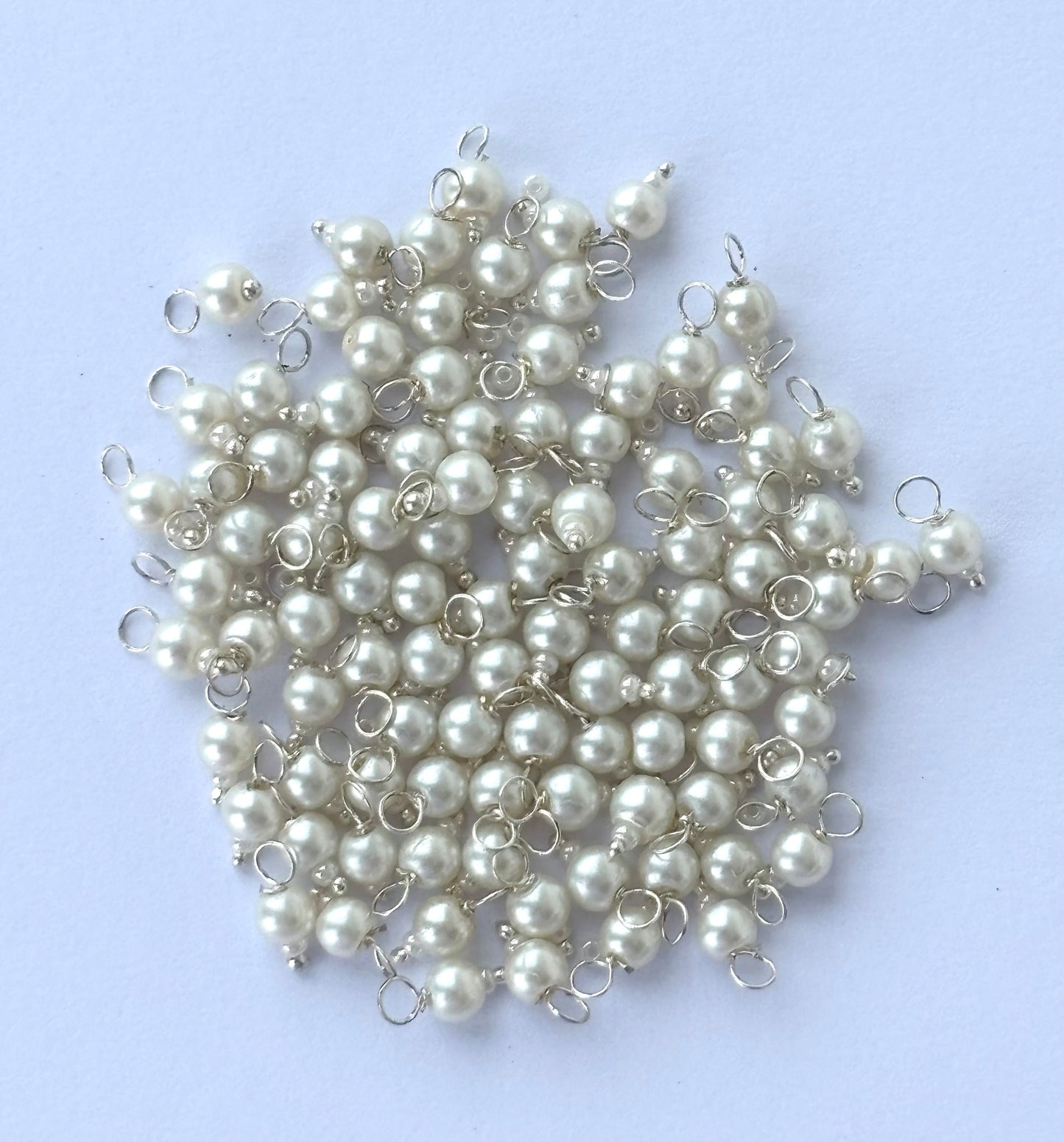 White Pearl Bead Charms with Silver Wire