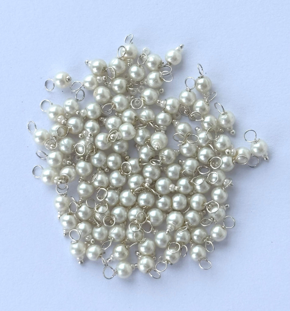 White Pearl Bead Charms with Silver Wire