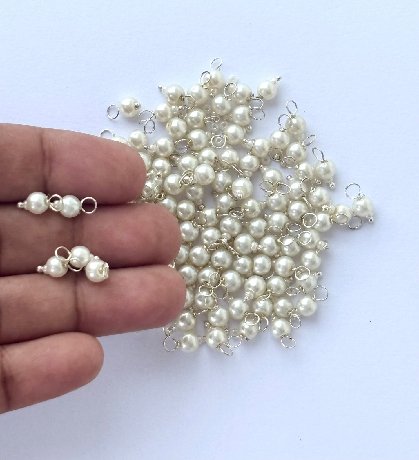 White Pearl Bead Charms with Silver Wire